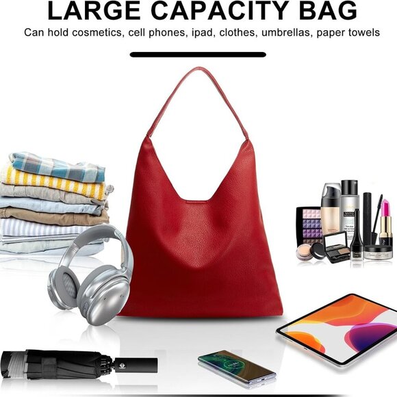 Hobo Bags for Women Soft PU Leather Shoulder Handbag high-capacity Slouchy Tote - Picture 2 of 6